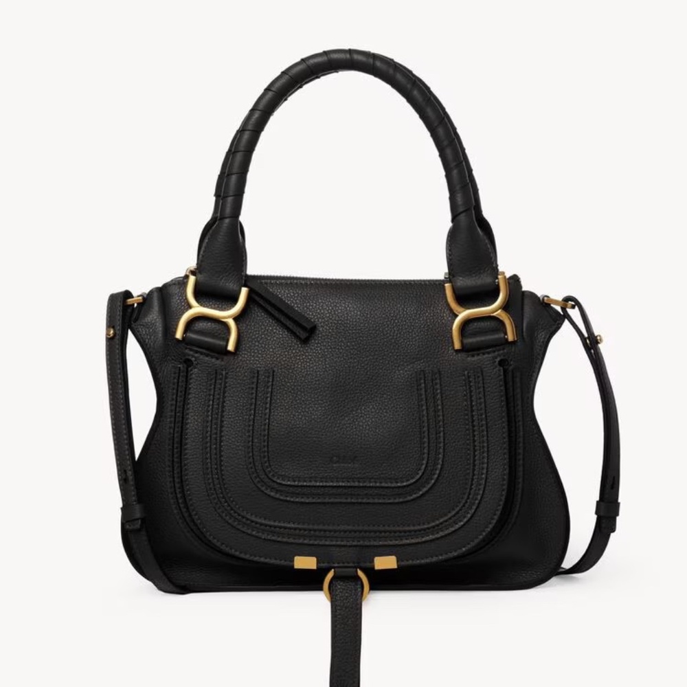 CHLOE Small Marcie Bag in Black Grained Leather